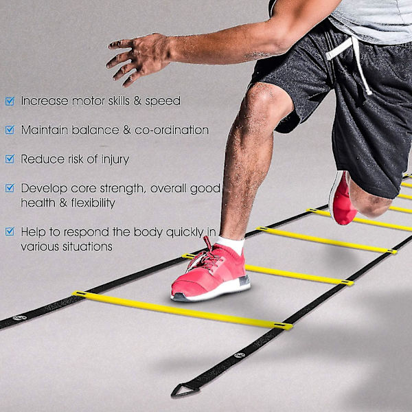 Ultimate Combo Agility Ladder set Speed ​​Agility Tikkaat 12 säädettävää puolta, 12 agilitykartiota ja 4 teräspuikkoa - mukana kantolaukku B  Combo Yellow