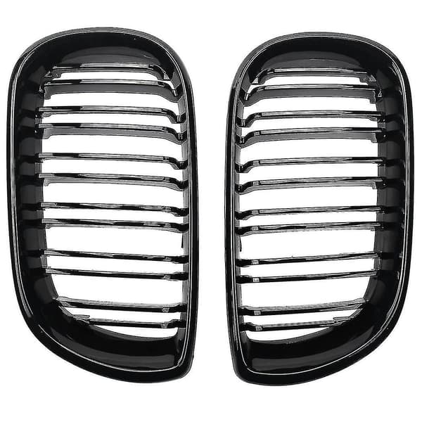 2 stk. bilstil glanssvart frontnyre dobbel lamellgrill for E46 4-dørs 4d 3-serie 2002-20