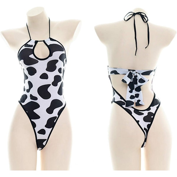 Kvinnor Sexig Ko Print One Piece Baddräkt Bikini Set Halter Neck Strandbaddräkt Badkläder Romper Nattlinne