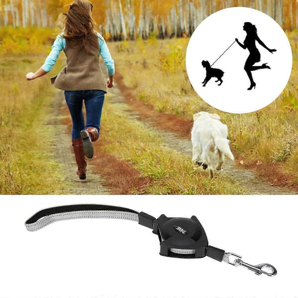 Bärbart infällbart hundkoppel för promenader med låskontroll L Svart