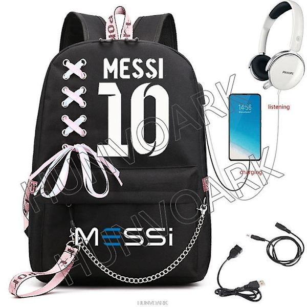 Messi Rygsæk Fodbold Super Star Stor Kapacitet Simpel Sort Teenagere Skoletasker Rejse Kvinde Mandlige Studerende Computer Mochilas Khaki