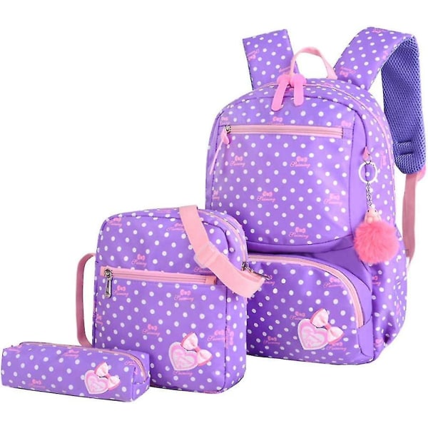 3-in-1 set , jossa print - Bowknotin peruskoululaukku - matkapäiväreppujen koululaukkusarja - reppu opiskelijoille (violetti)