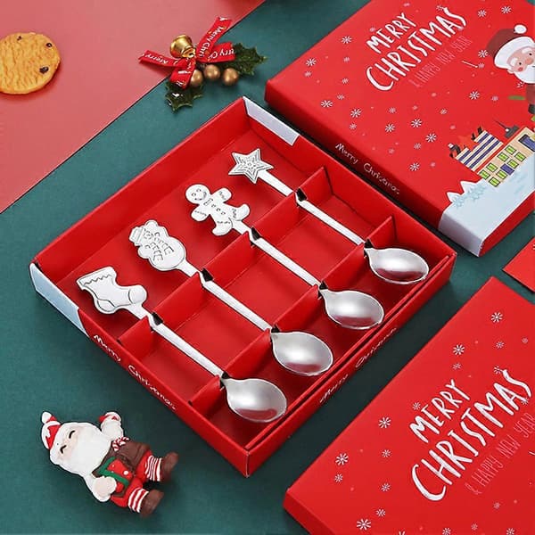 Julebestik Dessertske Sæt 4 Stykker Elegant Rustfrit Bestiksæt til Mænd Kvinder Glod