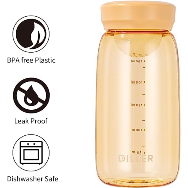 Mini plastvattenflaska utan sugrör, 10 oz liten plastflaska BPA-fri och säker för flickor, barn, snabbflöde, hållbar för mjölkte (orange)