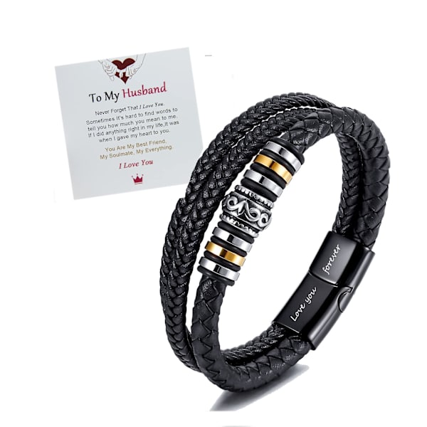 To My Husband Armband- "I Will Always Be With You" Flätat läderarmband för män pojkar, rostfritt stål inspirerande armband,handgjorda herr Brai