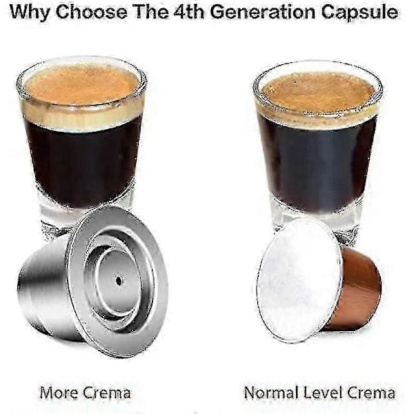 Kapsel, gjenbrukbar, rustfritt stål, 3 stk påfyllbare pinner for Nespresso + 1 tamper + 1 skje + 1