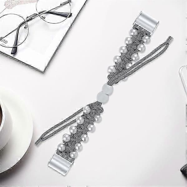 Kompatibel med Fitbit Charge 2/Charge 2 HR Perle+Nylon Vævet Justerbar Urrem Erstatningsarmbånd Grey