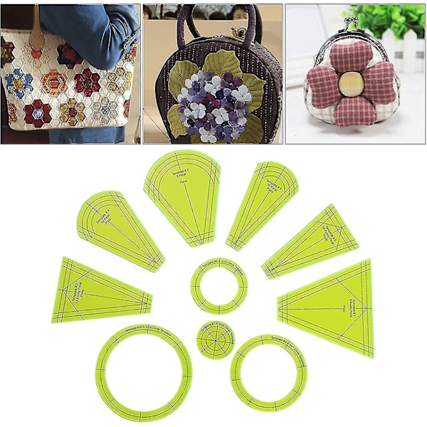 10 stk Dresden Plade skabelon Multifunktionsrammer Patchwork Tegning Skæring Diy Quilting Lineal Mønster Maker