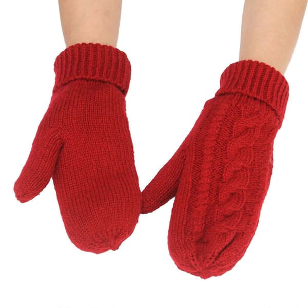Dame bløde strikhandsker: Varme vinter-essentials. Ensfarvede, tykke vanter til hverdagsbrug Wine Red One Size