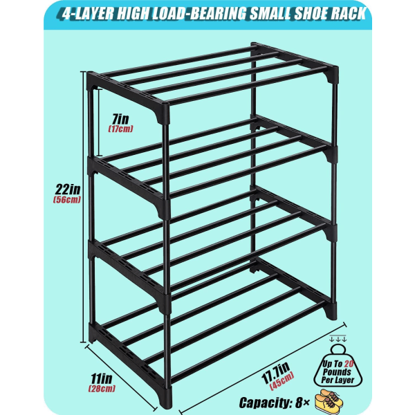 Liten skostativ-stablebar liten skostativ-multifunksjonell skostativ i metall (svart 4-lags)