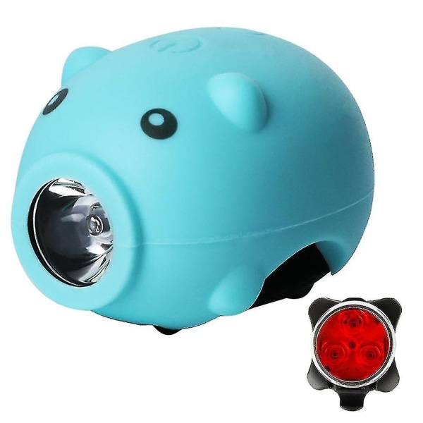 Cykelljus och bakljus med hornfunktion, USB uppladdningsbar cykellampa lämplig för barn, vuxna, unisex road mountainbikes himmelsblå