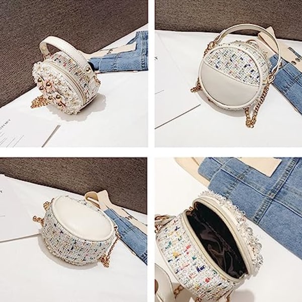 liten flicka toddler crossbody-väska med pärlblommor, liten söt prinsessväska, en vit reseväska