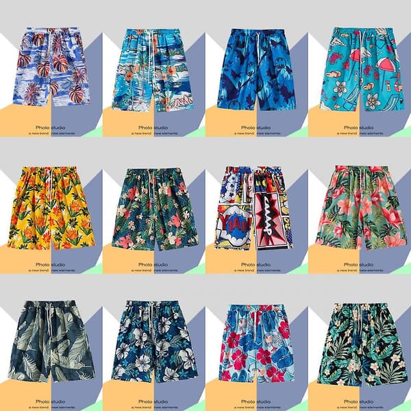Färgglada badshorts för män med tryck, heta sommarbadbyxor, sport- och löparshorts med meshfoder - dk7027