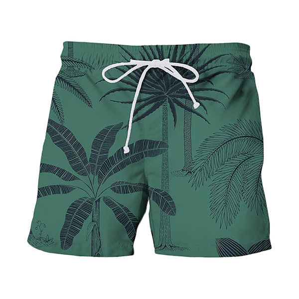 Herrshorts Bomull Casual Trunks Hawaiian Summer Beach Pants Board Shorts Breda ben Resår i midja Dragsko Plant Shorts