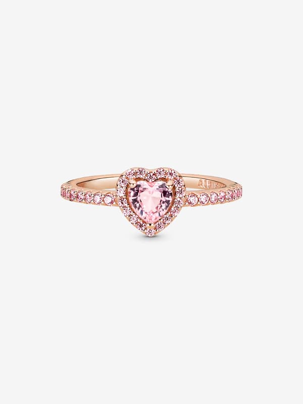Pandora - Sparkling Elevated Heart Ring - 14k Rose Gold Plating Circumference: 58mm