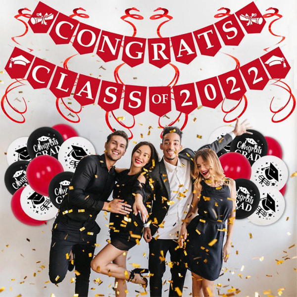 Gratulerer Klasse med 2022 Party Graduation Party Dekorasjonsballongsett Red