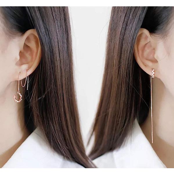 925 Sterling Sølv Wave Cuff Øreringe Wrap Tassel Øreringe til Kvinder Teen piger Dingle Øreringe Threader Chain