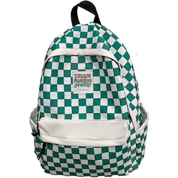Ternet rygsæk Gingham skoletasker - Tilbage til skoleudstyr til studerende (grøn)