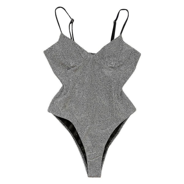 Dam Glitter Baddräkt Push Up -piece Badkläder Sparkly Beachwear Baddräkt Grey M