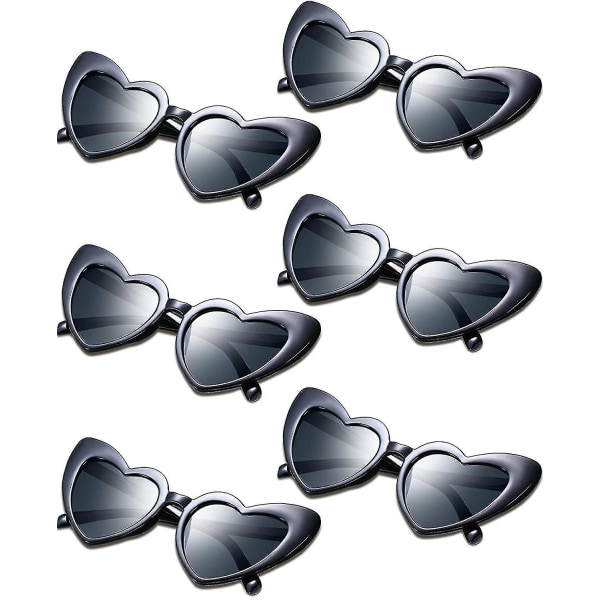 6 par hjerteformede solbriller Cat Eye solbriller Vintage hjertebriller til bryllupskostymefest -zz Black