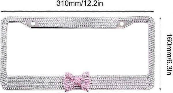 2 stk. nummerpladeramme, nummerpladedæksel i rustfrit stål til de fleste standardmodeller White Frame - Pink Butterfly