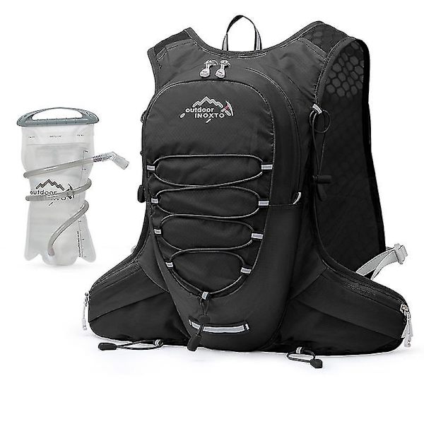 12l Hydration Pack Ryggsäck, lätt vattenryggsäck med 2l läckagesäker hydreringsblåsa Dagsäck för män Kvinnor,löpande vätskeväst för utomhus T Black 1.5L