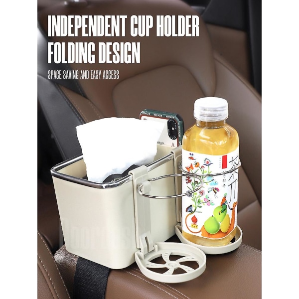 Multifunktion Bil Opbevaringsboks Armlæn Organizer Interiør Opbevaring Oprydning Biltilbehør Kaffe Tissue Cup Drinks Holder| | Beige 3 cup holder