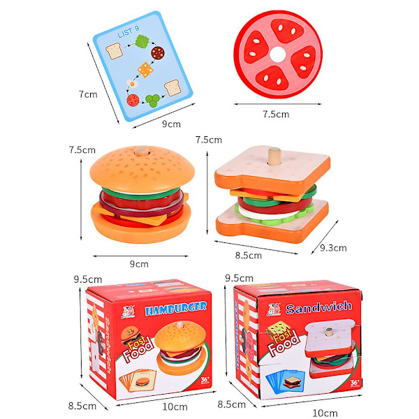 Puiset hampurilaisvoileipät pinoavat lohkot lapsille, opettavaiset, hienot moottoritaidot, lelut, lahja Hamburger
