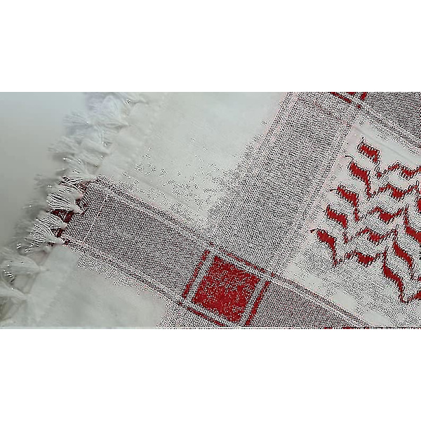 Palæstina-tørklæde, Keffiyeh, Arafat Hatta, Bred med kvaster, Shemagh Keffiyeh Arabisk Houndstooth100% White Red