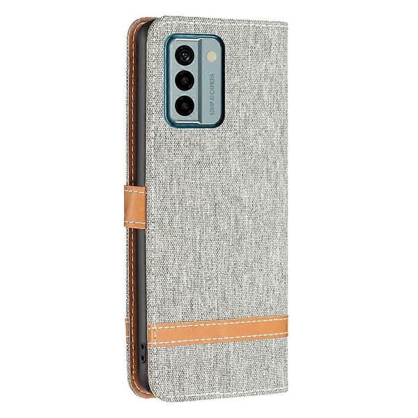 Til Nokia G22 Farveblok Denim Tekstur Læder Telefoncover Grey