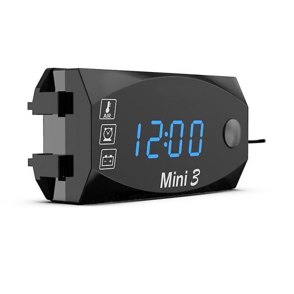 Universal 3 in 1 moottoripyörän elektroninen kellolämpömittari volttimittari 12v Ip67 vedenpitävä pölytiivis led- watch digitaalinen näyttö| | Blue