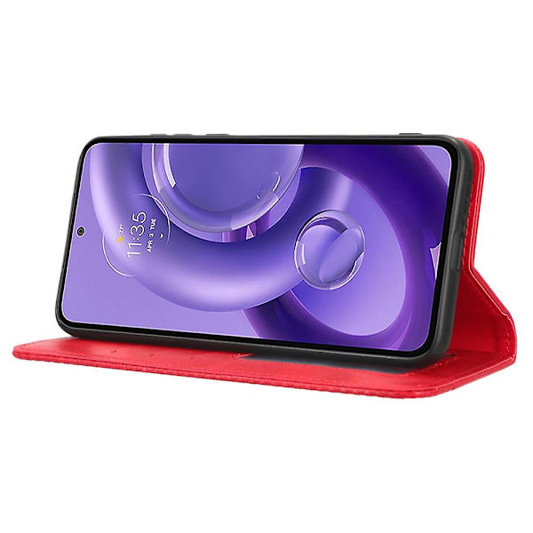 För Motorola Edge 30 Neo 5g Magnetisk Autostängning Retro Pu Läder Case Mönster Telefonställ Cover Red