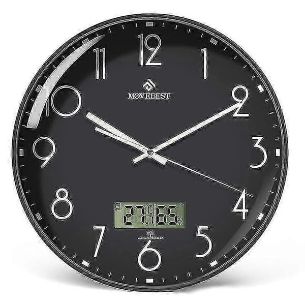 30 cm väggklocka tyst kvarts med termohygrometer - modern minimalistisk rund för vardagsrum, sovrum, kontor