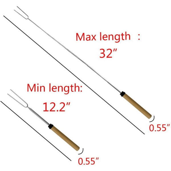 Marshmallow Sticks Kit Forlænger Roaster 32 cm Sæt med 8 teleskopisk rustfrit stål.