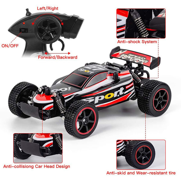 RC racingbilar 2,4 GHz höghastighetsradio Fjärrkontrollbil 1: 20 2WD racingleksaksbilar Elfordon Snabbrace Buggy Hobbybil Red One Size
