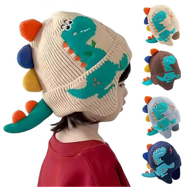 Søt dinosaur-øreflapp-lue, mykt, behagelig materiale for vinter og høst Beige
