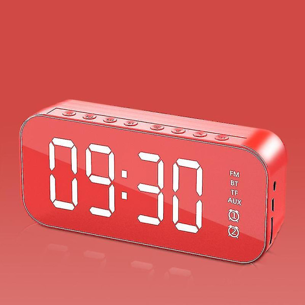 Multifunktionell LED digital väckarklocka, Bluetooth högtalare, bordsbord med lysande elektronisk musikdosa red