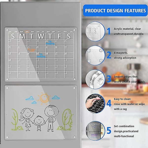 Akryl Magnetisk Måneds- og Ukekalender For Kjøleskap Med Tørrslettsett D8