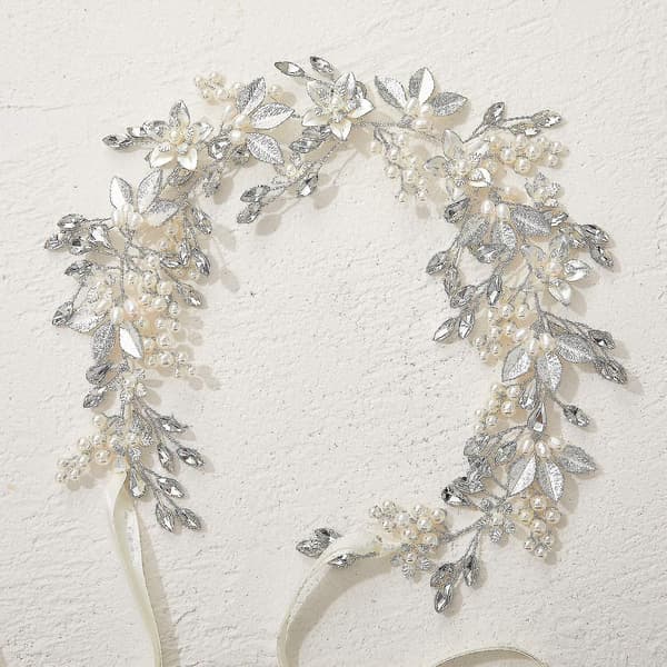 Håndlaget Rhinestone Bryllup Hodebånd Blomsterblad Brude Hodeplagg For Bryllup Perle Hårtilbehør (sølv)