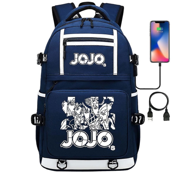 Black Jojo's Bizarre Adventure Usb Port Ryggsekk Bag, Skolebok Studenter Utendørs Skulder Bokveske Ryggsekk Cosplay 1