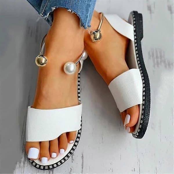 Damslippertofflor Låg Platt Klack Manschettdekor Sommarskor 37 Beige