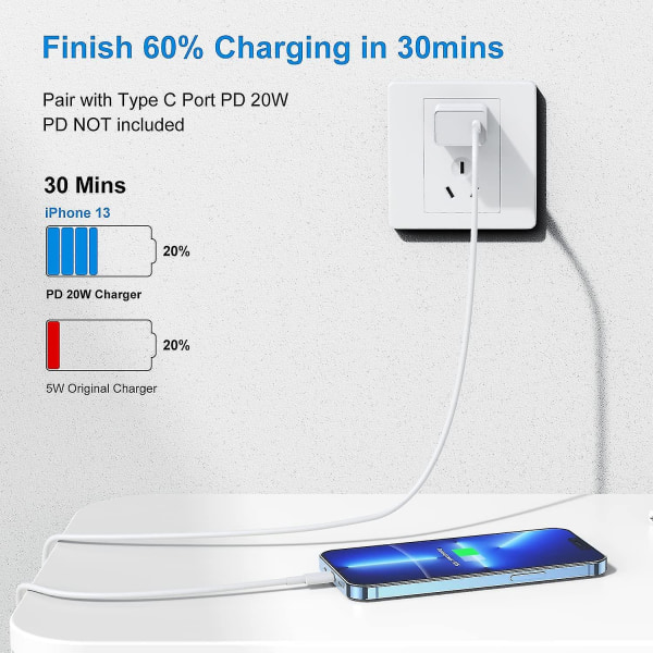 USB C - Lightning -kaapeli 2 m, 2 kpl iPhonen laturin kaapeli 2 m Apple USB C -laturiin Z