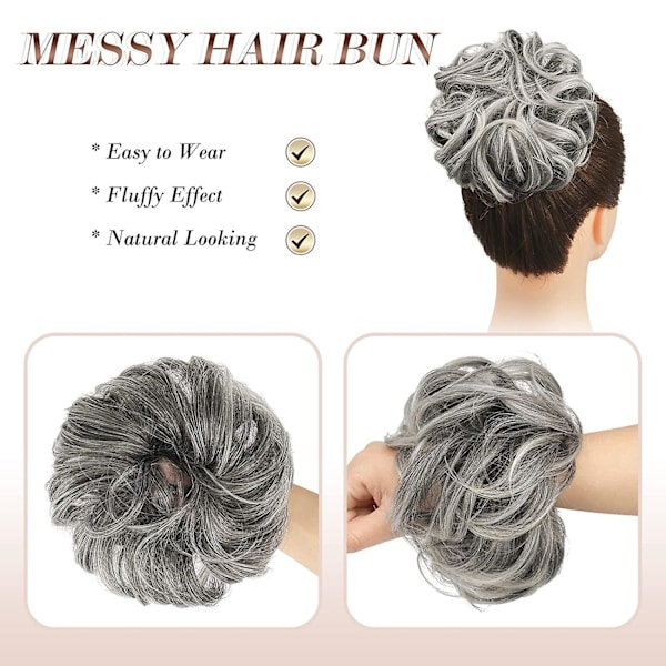 Sotkuinen nuttura hiuspala Iso harmaa nuttura Scrunchies pidennykset synteettiset suolaa ja pippuria Easy Bun rypytetty updo harmaa hiuslisäkkeet naisten tytöille