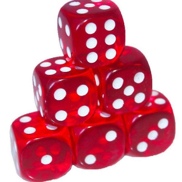 6-sivuinen noppasetti pyöristetyt läpikuultavat noppapeli opetusmatematiikan noppasetti (10 kappaletta punainen)