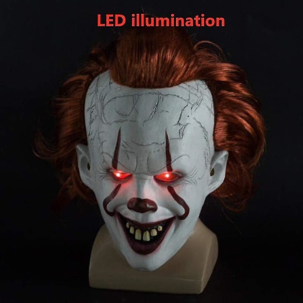 Latex Skräck LED Mask Halloween Pennywise Cosplay Clown Maskeraddräkt