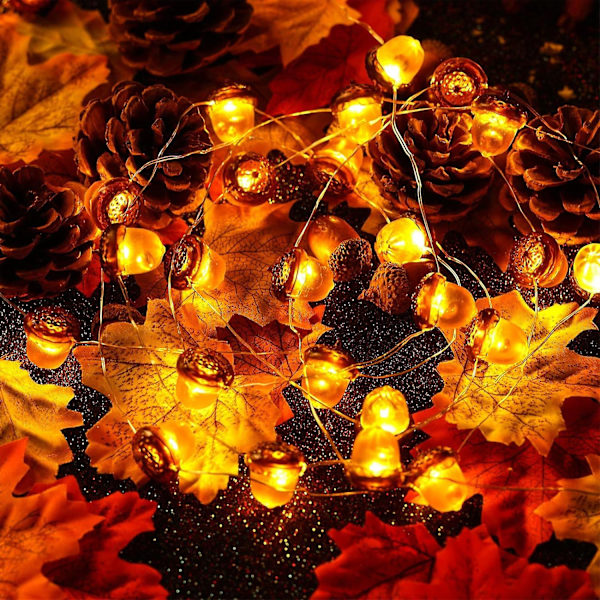 Fall Acorn Light String Thanksgiving 3d Acorn Light String 3m 30 Led vattentäta lampor Batteridrivna, Thanksgiving Höst jul