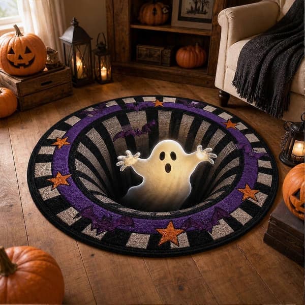 3D Halloweenmatta 60 cm Rund Kristall Sammet Golvmatta B 60*60CM