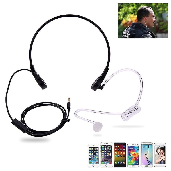 3,5 mm Throat Mic Headset Covert Acoustic Tube Fbi hörlurar för telefon Android Black