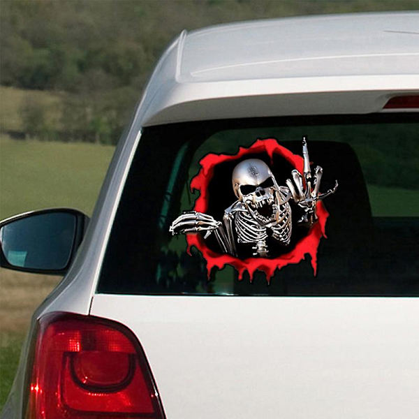 Kreativt 3d skelet kranie bilklistermærker Skræmmende kranium i skudhullet Sjove farverige klistermærker Auto Decals 15*14cm Bil Sticker| |