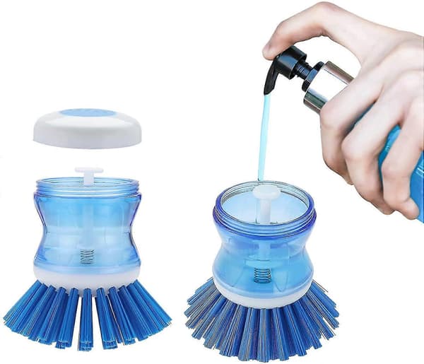 Diskborste med tvåldispenser kompatibel med disk, grytor, stekpannor, diskho, kök 2-pack